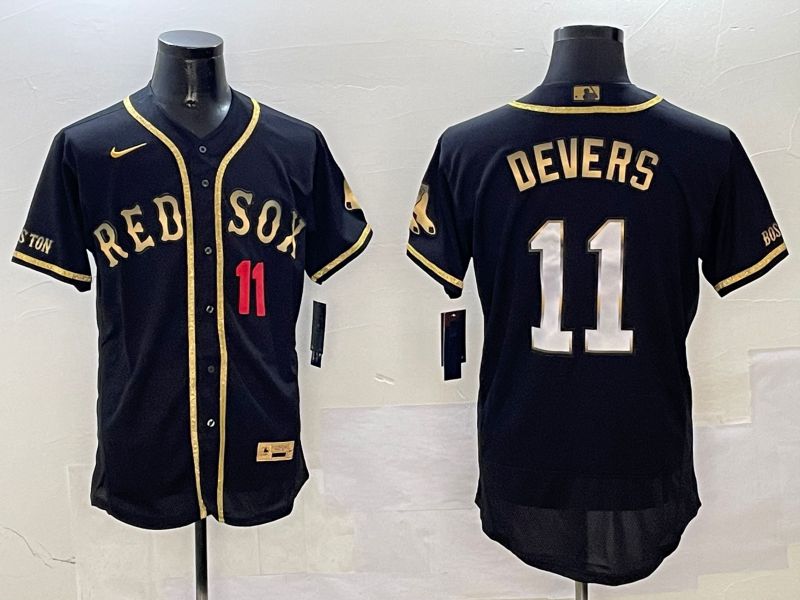 Men Boston Red Sox #11 Devers Black Gold three generations Elite 2025 Nike MLB Jersey style 3